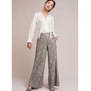 Anthropologie Feather Bone Lace Wide Leg Pants